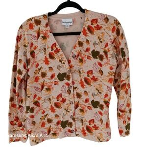 Breckenridge Fall Sweater Petite Medium Beige Leaf‎ Pattern Long Sleeve Top